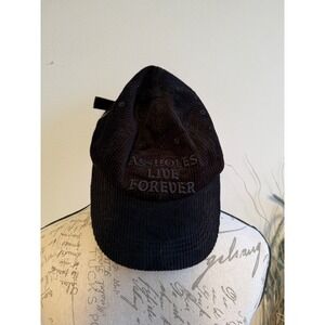 Linda Finegold Aholes Live Forever Black Corduroy Adjustable Strapback Hat Cap